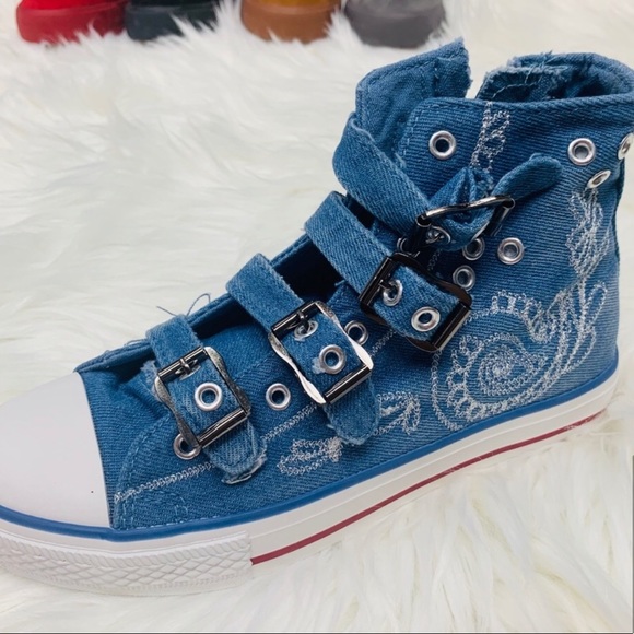 New Paisley Embroidered Denim High Top Sneakers - Picture 5 of 13